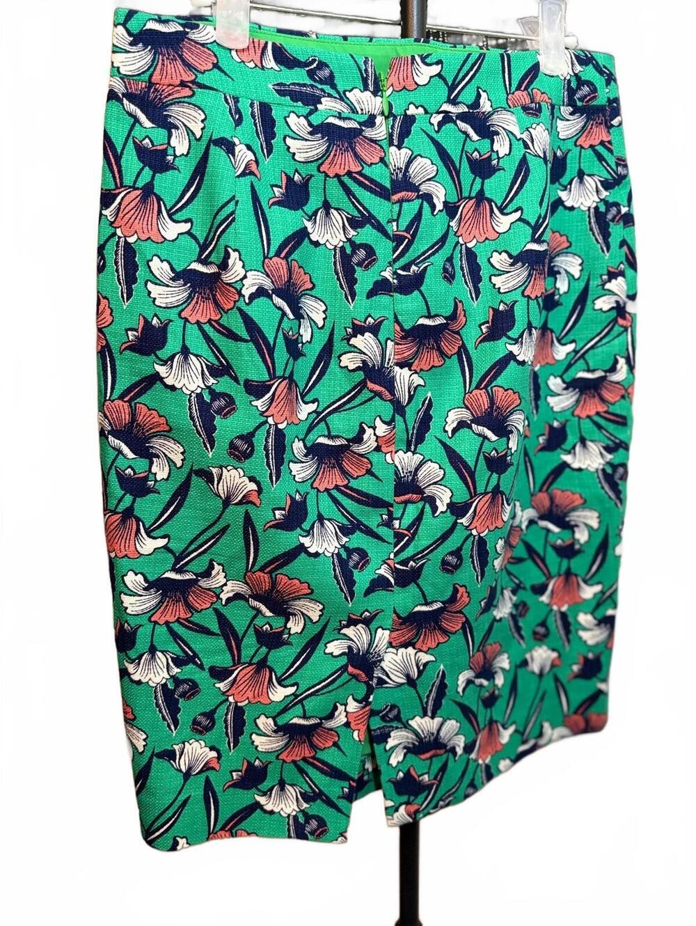 J. Crew Cotton Green Floral Lined Skirt 0
